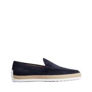 Blå Ruskind Slip-on Sandaler med Raffia Vævning