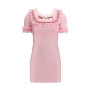 Ruffle Knit Mini Dress med Blonder Trim