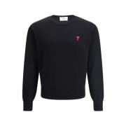 Ribbet Crew Neck Uldtrøje med Logo