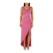 Pink High-Low Maxi Kjole med Rhinestone Detaljer