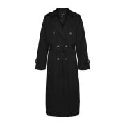 Sort Klassisk Trenchcoat med Revers