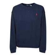 Blå Broderet Bomuld Crewneck Sweatshirt