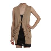 Brun Draperet Strik Cardigan Vest