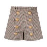 Elegant Houndstooth Beige Shorts