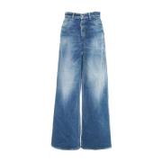 Blå Wide Leg Jeans Med Slid