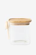 Pebbly - Høj glasdåse med bambuslåg og måleske - 800 ml - Transparent ...