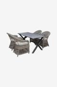 LifestyleGarden - Bord 150 cm & 4 stk Marbella-stole - Grå - Spisegrup...