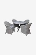 LifestyleGarden - Bord Ø 112 cm & 4 stk. kviksølvstole - Grå - Spisegr...