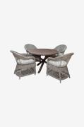 LifestyleGarden - Bord Ø 112 cm & 4 stk Marbella-stole - Brun - Spiseg...