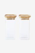 Pebbly - Sæt med 2 firkantede glasbokse S med bambuslåg - 320 ml - Tra...