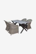 LifestyleGarden - Bord 150 cm & 4 stk. kviksølvstole - Grå - Spisegrup...