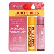 Burts Bees Lip Duo Tinted Lip Balm Hibiscus + Lip Balm Beeswax Bl