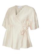 MAMALICIOUS Bluse 'Nanaz Tess'  lysebeige / hvid