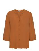 Wide Blouse With 3/4-Length Sleeves Esprit Casual Brown