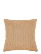 Cushion Knitted Lines Present Time Brown