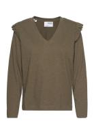 Slfrylie Ls Florence V-Neck Tee Ex Selected Femme Brown