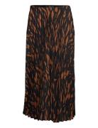 Abstract Print Pleated Skirt Mango Brown