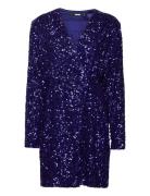 Sequin Wide-Shoulder Wrap Dress ROTATE Birger Christensen Navy