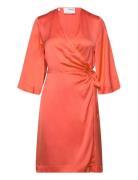 Slffranziska 3/4 Short Satin Wrap Dress Selected Femme Orange