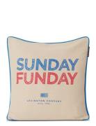Sunday Funday Printed Cotton Canvas Pillow Cover Lexington Home Beige