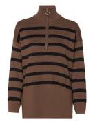 Objester L/S Knit Zip Pullover Noos Object Brown