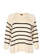 Mcherry, L/S, Stripe Pullover Zizzi Cream