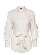 Ruffle-Trim Belted Linen Shirt Lauren Ralph Lauren Cream