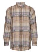 Relaxed Fit Plaid Linen Shirt Polo Ralph Lauren Brown