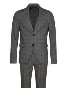 Classic Checked Stretch Suit Lindbergh Grey