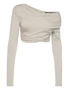 Viscose Jersey Stretch Cropped Long Sleeve Top HAN Kjøbenhavn Beige