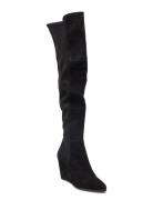 Biatina Wedge Overkneeboot Stretch Suede Bianco Black