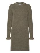 Slfsia Ras Frill Ls Knit Dress Selected Femme Green