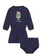 Polo Bear Fleece Dress & Bloomer Ralph Lauren Baby Navy