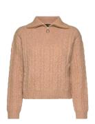 Cable-Knit Zip-Neck Sweater Mango Beige