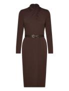 Belted Mockneck Jersey Dress Lauren Ralph Lauren Brown