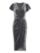 Velvet Flutter-Sleeve Cocktail Dress Lauren Ralph Lauren Grey