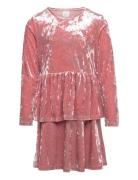 Dress Peplum Crushed Velvet Lindex Pink