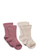 Sock 2P Bab Rib Wool Lindex Patterned