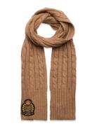 Crest-Patch Cable-Knit Scarf Lauren Ralph Lauren Brown