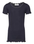 Silk T-Shirt Ss W/ Lace Rosemunde Kids Navy