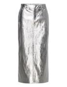 Metallic Midi Skirt Mango Silver