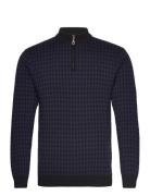 Mini Harlequin Zip Pullover | Knitted Cotton | Navy Percival Navy