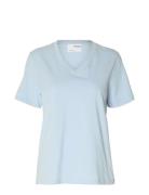 Slfessential Ss V-Neck Tee Noos Selected Femme Blue