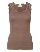 Rwbabette Sl U-Neck Long Lace Top Rosemunde Brown