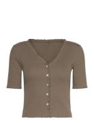 Onllaila S/S Button Top Jrs ONLY Brown