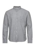 Striped Cotton/Linen Shirt L/S Lindbergh Green