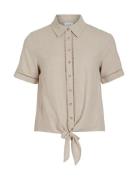 Vilinda S/S Knot Shirt/R Vila Beige