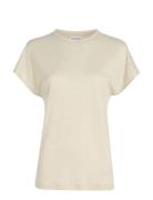 Linen Blend C-Nk Top Ss Calvin Klein Beige