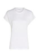 Linen Blend C-Nk Top Ss Calvin Klein White