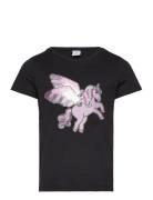 Top S S Unicorn Print And Sequ Lindex Black